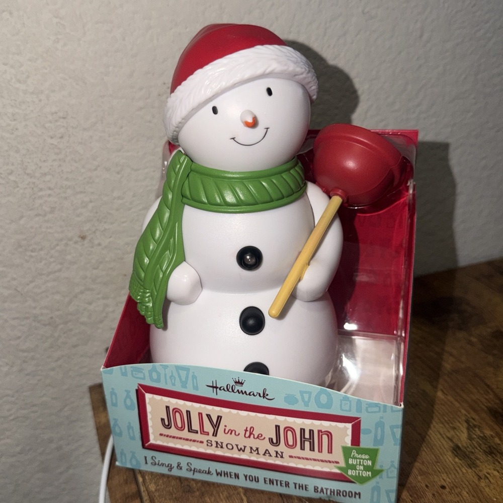 Hallmark JOLLY IN THE JOHN Snowman Plunger Toilet Humor Singing Motion Activated
